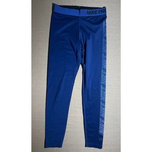 Nike Pro Women’s Medium M Leggings Pant Blue Purple Logo Land Stripe Leg